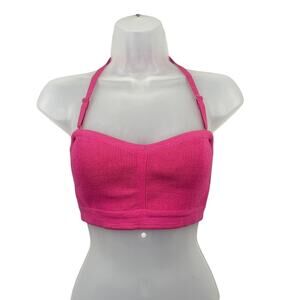 NWT GSTQ Hot Pink Bandeau Top Size M/L Ribbed Knit Crop Halter Sweetheart Barbie